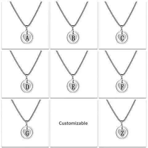 Stainless Steel Hollow Circle Heart Initial Letter Pendant Necklace Personalized A-Z Long Box Chain Sweater Jewelry For Unisex