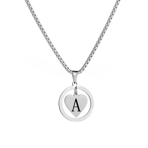 Stainless Steel Hollow Circle Heart Initial Letter Pendant Necklace Personalized A-Z Long Box Chain Sweater Jewelry For Unisex