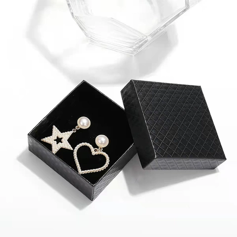 Scatola Regalo per Gioielli Quadrata Con Motivo a Rombi per Esposizione Collane Orecchini Bracciali Custodia in Cartone Nero