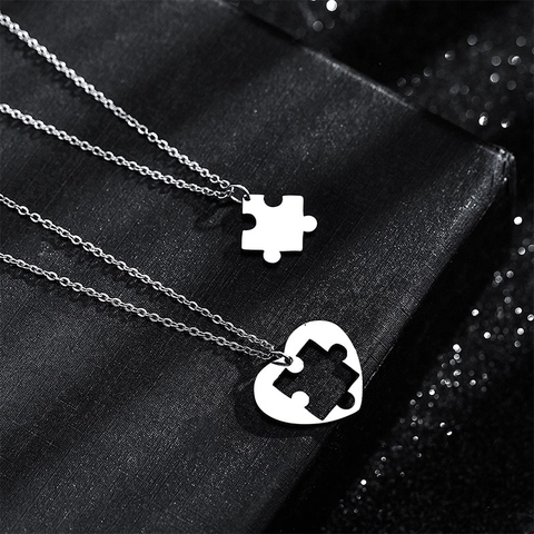 Minimalistische Edelstahl Herz Puzzle Passende Anhänger Halskette Für Paare Beste Freunde Silber Poliert Schmuck Geschenk