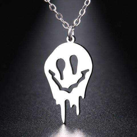 Collana con Ciondolo Faccia Sorridente Fondente Gotico per Donna Uomo Acciaio Inossidabile Oro Argento Punk Gioielli Regalo