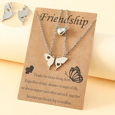 Set di Collane Magnetiche a Cuore di Farfalla in Acciaio Inossidabile per Migliori Amici Coppie Pendente a Farfalla Gioielli Regalo