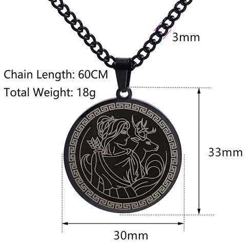Collar con Colgante de la Diosa Artemisa de la Mitología Griega Antigua para Hombre y Mujer Medallón de Acero Inoxidable Joyería Mitológica