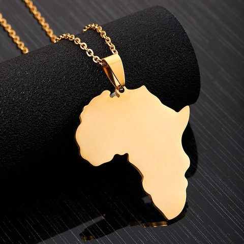 Vintage Stainless Steel Africa Map Pendant Necklace For Men Women Gold Silver Plated Minimalist African Continent Map Charm Necklace Jewelry