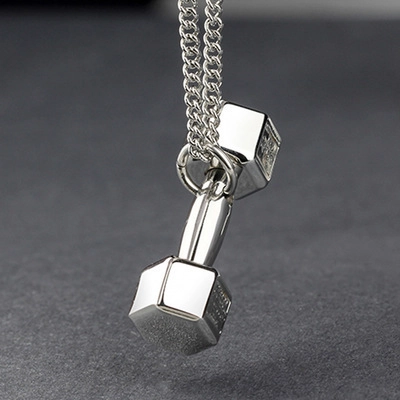 Stainless Steel Dumbbell Pendant Necklace For Men Women Fitness Barbell Personalized Engraved Inspirational Jewelry Gift