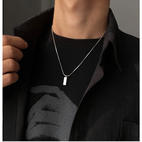 Collar con Colgante de Barra Rectangular de Acero de Titanio Minimalista Cadena de Serpiente Pulida Para Hombre Mujer Joyería de Moda Hip Hop