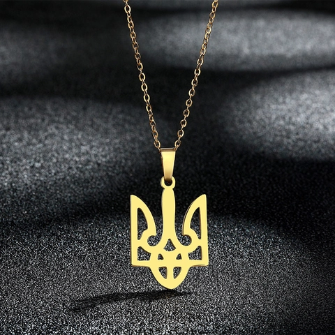 Collar Con Colgante de Tridente de Ucrania Acero Inoxidable Símbolo de Escudo Joyería Étnica para Mujeres Hombres Cadena