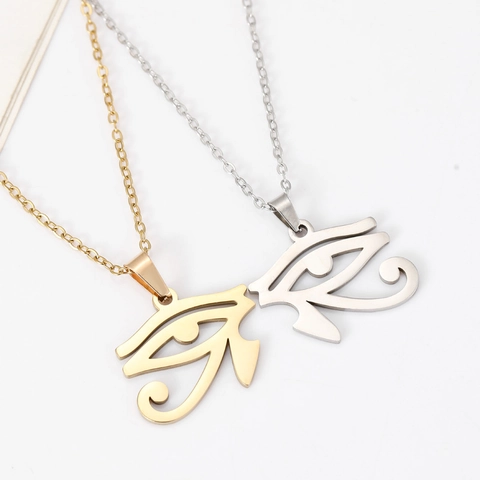 Vintage Titanium Staal Oog Van Horus Hanger Ketting Oud Egyptisch Totem Bescherming Amulet Sieraden Voor Mannen Vrouwen
