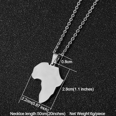 Hip Hop Africa Map Pendant Necklace Stainless Steel Gold Silver Minimalist Streetwear Jewelry For Men Women