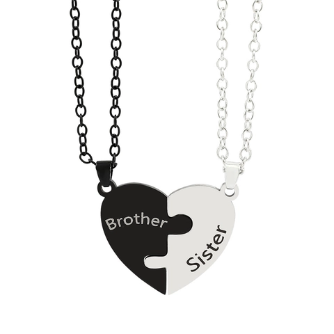 Stainless Steel Heart Puzzle Necklace For Family Father Mother Son Daughter Brother Sister Black Silver Engraved Pendant Jewelry