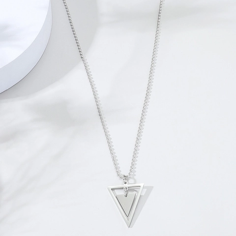 Edelstahl Doppellagig Hohl Dreieck Anhänger Halskette Minimalistische Geometrische Punk Schmuck Für Damen Herren Alltag