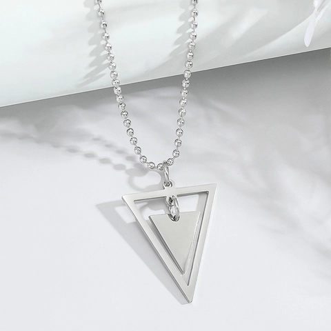 Edelstahl Doppellagig Hohl Dreieck Anhänger Halskette Minimalistische Geometrische Punk Schmuck Für Damen Herren Alltag