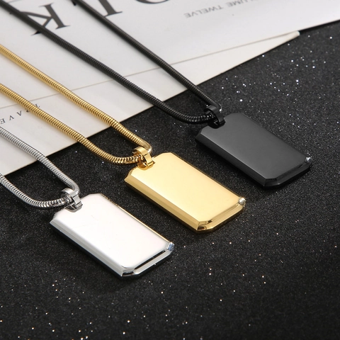 Collar Minimalista con Colgante de Placa Militar Rectangular de Acero Inoxidable para Hombre y Mujer Joyería Hip Hop Pulido Espejo