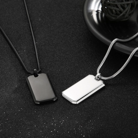 Collar Minimalista con Colgante de Placa Militar Rectangular de Acero Inoxidable para Hombre y Mujer Joyería Hip Hop Pulido Espejo