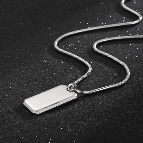 Polierter Edelstahl Hundemarke Anhänger Halskette Minimalistisch Glatt Rechteckig Militär Stil Schmuck Für Herren Damen