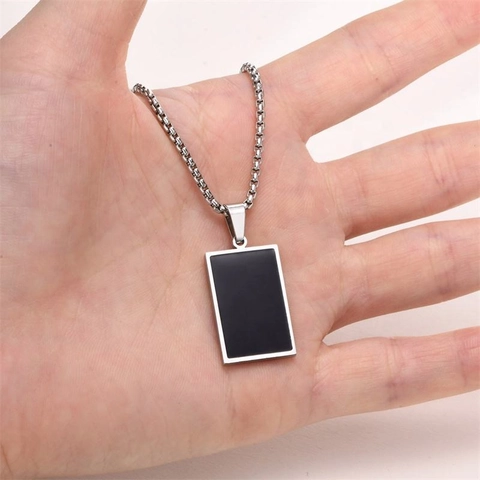 Herren Edelstahl Militär Erkennungsmarke Halskette Schwarz Emaille Rechteck Anhänger Polierte Boxkette Personalisierter Schmuck