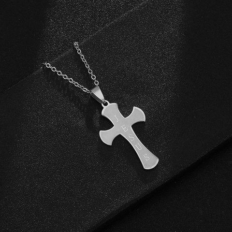 Roestvrijstalen Jezus Kruis Hanger Halsketting Voor Mannen Vrouwen Religieus Goud Zilver Gegraveerde Kruis Hanger Sieraden