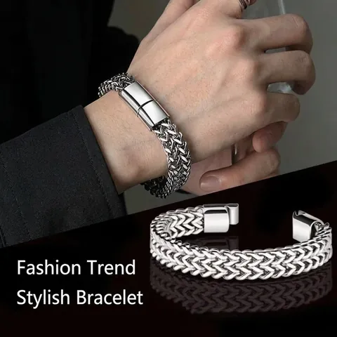 Men Hip Hop Stainless Steel Dragon Bone Chain Bracelet Silver Double Layer Punk Wheat Link Biker Bracelet For Men