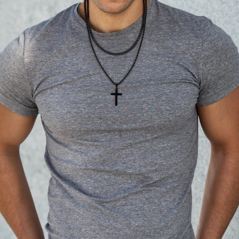 Cross Pendant Necklace Stainless Steel Double Layered Hip Hop Curb And Rope Chain Jewelry For Men Women