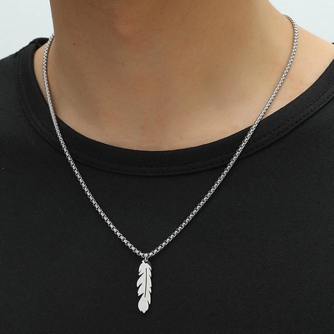 Minimalistische Edelstahl Halskette Mit Federanhänger Für Damen Herren Gravierte Feder Charme Halsschmuck Zubehör Boxkette