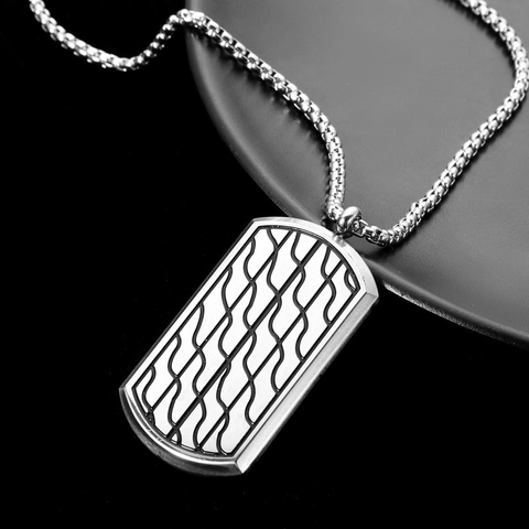 Herren Edelstahl Hundemarke Halskette Modern Gewellter Gestreifter Anhänger Industriell Minimalistisch Boxkette Schmuck Alltag