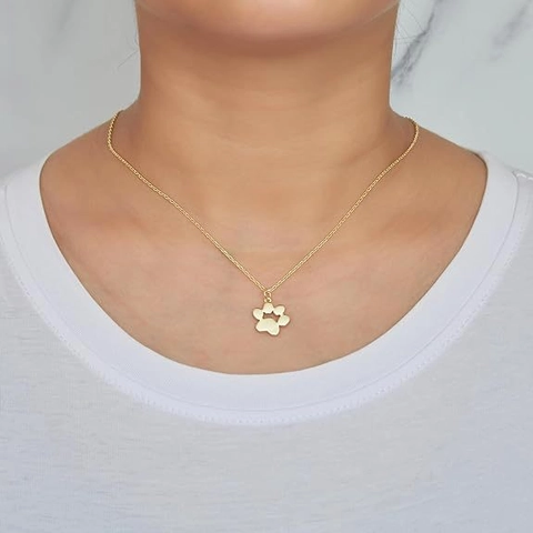 Collar con Colgante de Huella de Pata de Acero Inoxidable Minimalista Corazón Hueco Perro Gato Joyería Regalo para Mujeres y Niñas