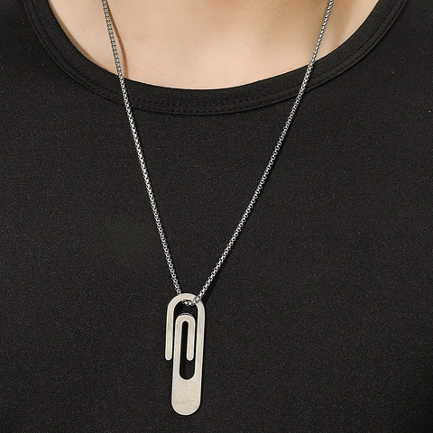Minimalistische Edelstahlkette Mit Büroklammer-Anhänger Für Herren Damen Geometrische Box-Kette Mode Schmuck Geschenk