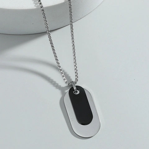 Edelstahl Oval Militär Marke Anhänger Halskette Doppelschicht Zweifarbig Industrie Stil Box Kette Damen Herren Schmuck