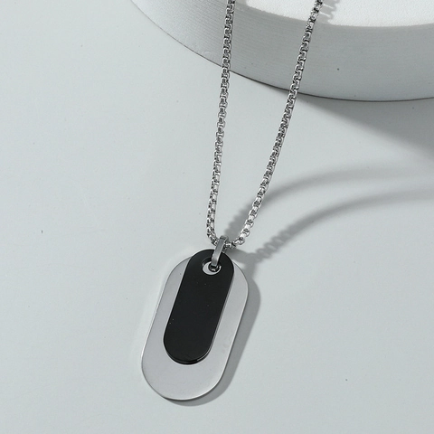 Edelstahl Oval Militär Marke Anhänger Halskette Doppelschicht Zweifarbig Industrie Stil Box Kette Damen Herren Schmuck