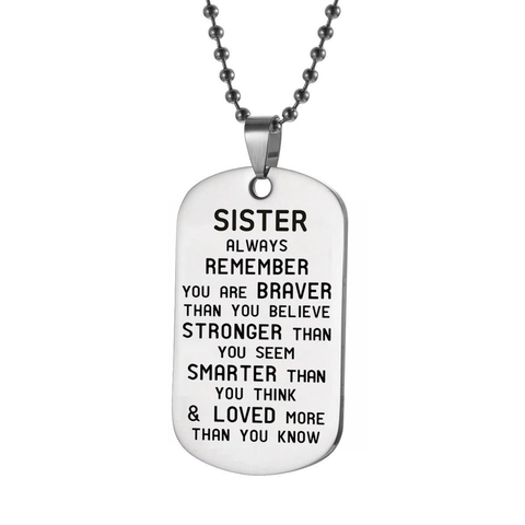 Collana Portachiavi Dog Tag in Acciaio Inossidabile Scritta Ispiratrice Regalo Per Fratello Sorella Ciondolo Argento