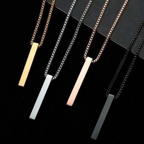 Collar de Columna Minimalista de Acero Inoxidable para Hombres Mujeres Colgante de Barra Geométrica Cadena de Caja Joyería de Moda
