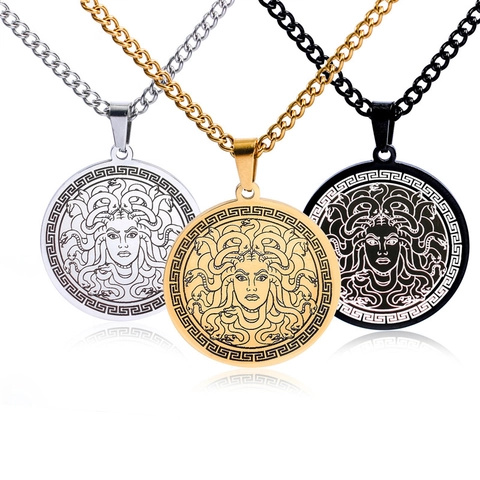 Ancient Greek Mythology God Portrait Stainless Steel Round Coin Pendant Necklace Vintage Punk Men Women Jewelry