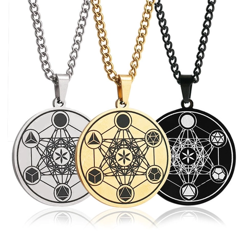 Collar con Colgante de Cubo de Metatrón Flor de la Vida de Acero Inoxidable Símbolo Sagrado Geometría Joyería Para Hombre Mujer