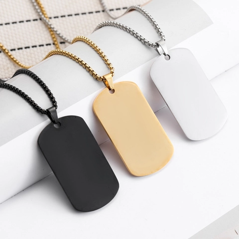 Minimalistische Edelstahl Militär Dog Tag Halskette Blanko Poliert Anhänger Schmuck Personalisierte Militär Stil Unisex Halsketten Zubehör
