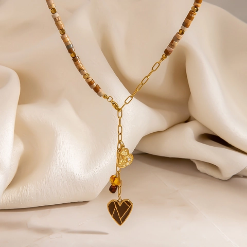 Collana a Perline con Ciondolo a Cuore in Acciaio Inossidabile per Donna Gioielli con Catena a Clavicola a Forma di Y