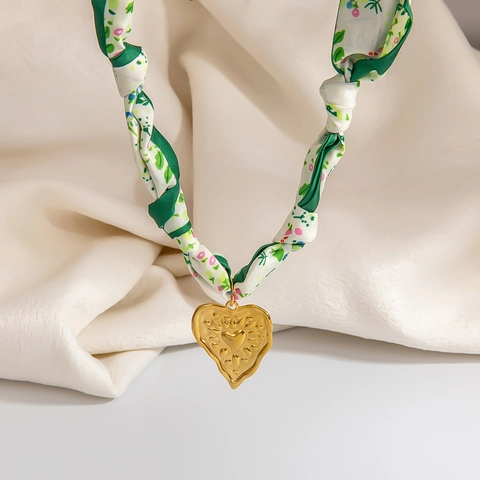 Vintage Satin Halstuch Kette Für Damen Edelstahl Sonne Herz Muschel Schmetterling Bohemian Choker Modeschmuck Accessoire
