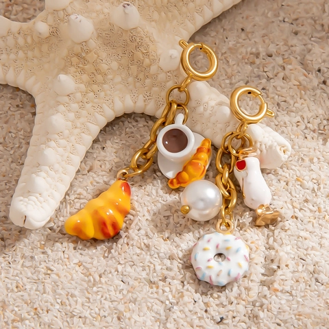 Edelstahl Essen Dessert Anhänger Croissant Kaffeetasse Donut Künstliche Perle DIY Schmuckherstellung Tasche Zubehör Für Damen Herren