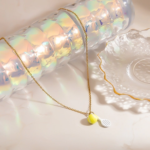 Collier en Acier Inoxydable Avec Pendentif Raquette et Balle de Tennis Plaqué Or Bijoux Sportifs pour Hommes et Femmes