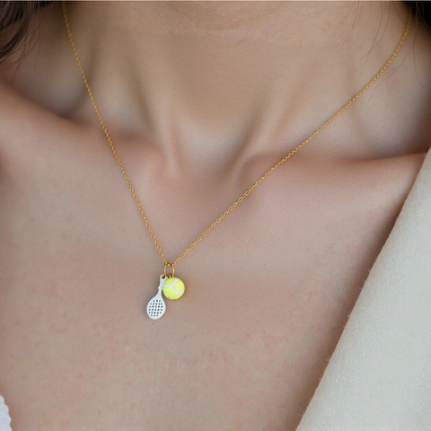 Collier en Acier Inoxydable Avec Pendentif Raquette et Balle de Tennis Plaqué Or Bijoux Sportifs pour Hommes et Femmes