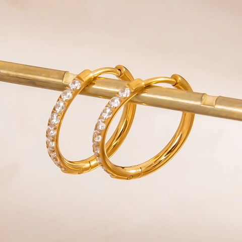 Minimalistisch Edelstahl 18K Vergoldet Creolen Zirkonia Wasserdicht Rund Ohrstecker Für Damen Schmuck