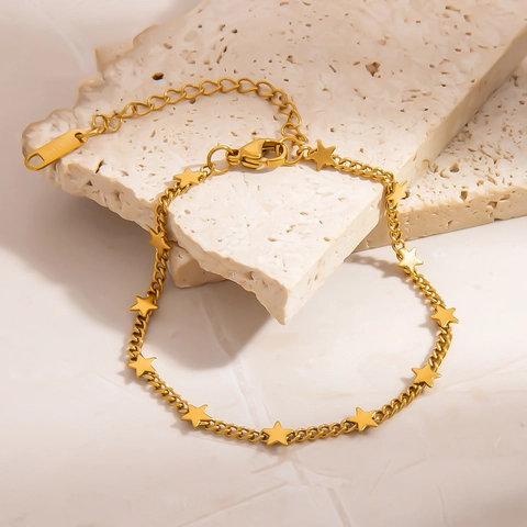 Bracciale in Acciaio Inossidabile Placcato Oro 18K alla Moda per Donna Ciondolo Geometrico a Cuore Stella Fiore Gioielli