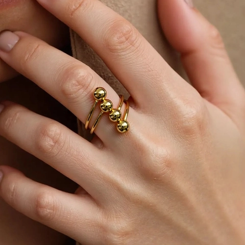 Minimalistisch Edelstahl Geometrisch Offener Ring Hochglanz Metallkugeln Gold Silber Plattiert Unisex Verstellbar Mode Ring Schmuck