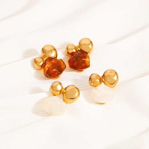Stainless Steel Resin Stud Earrings Retro Maillard Style Geometric Amber Gold Plated Light Luxury Women Fashion Jewelry