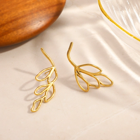 Pendientes de Botón de Hoja y Pájaro de Acero Inoxidable Chapado en Oro de 18K para Mujer Joyas de Moda