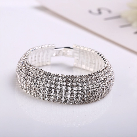 Lussuoso Braccialetto Multifila con Strass per Donna Elegante Gioiello in Lega con Intarsio Fascia Larga per Matrimonio Banchetto Festa