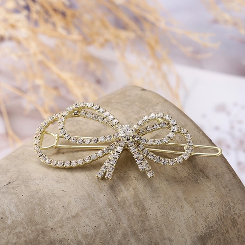 Eleganter Schleife Strass Haarclip Für Damen Zinklegierung Galvanisierte Glänzende Kristall Haarnadeln Mode Accessoires