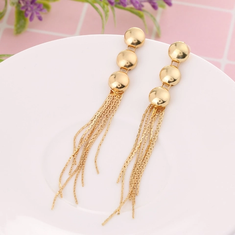 Boucles d'Oreilles Minimalistes en Laiton à Long Gland pour Femmes Mode Triple Perle Ronde Chaîne de Serpent Bijoux