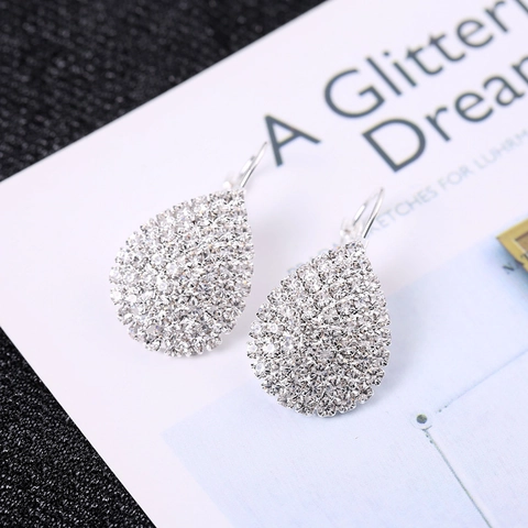 Pendientes de Gota de Agua con Diamantes de Imitación y Cierre de Ballestilla para Mujer Pendientes Exquisitos de Pavé Poste de Acero Inoxidable Joyería