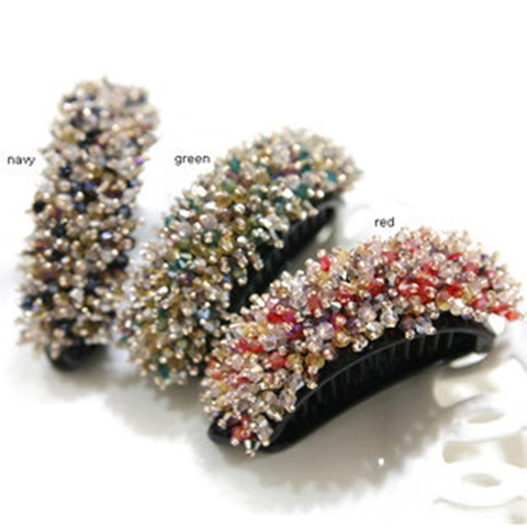 Handmade Rhinestone Banana Hair Clip For Women Elegant Beaded Vertical Hair Claw Barrette Fashion Styling Hair Accessory