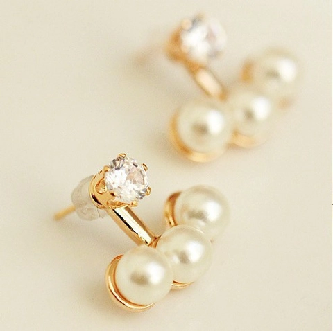 Elegante Vergulde Legering Kunstparel Strass Oorknopjes Franse Light Luxury Stijl Sieraden Voor Vrouwen Dating Bruiloft